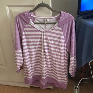 Lilac 3/4 Sleeve Striped Hoodie